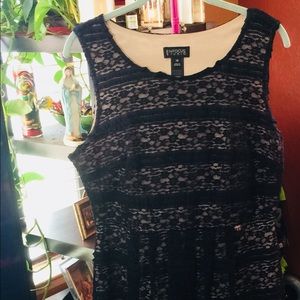 Sz 14 pretty black dress draped with black lace.